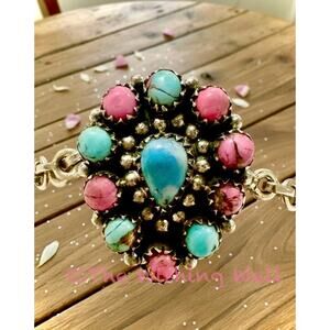 White Water  & Cotton Candy Turquoise Bracelet Sterling 925 7”